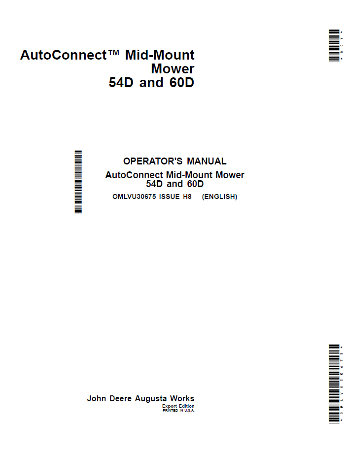 John Deere 54D 60D AutoConnect Mid-Mount Mower Operator Manual PDF OMLVU30675