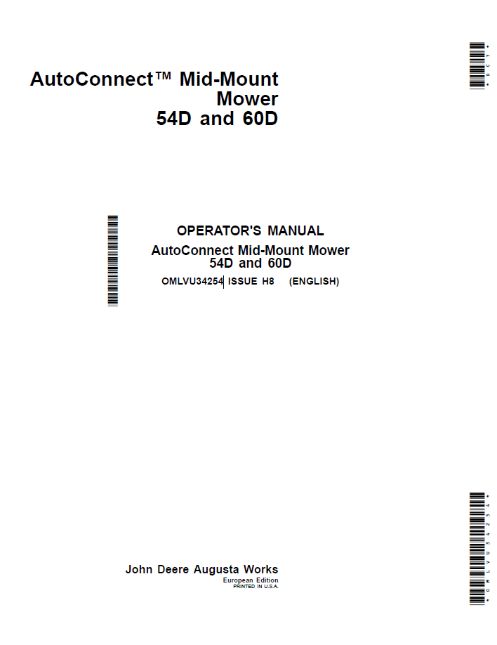 John Deere 54D 60D AutoConnect Mid-Mount Mower Operator Manual PDF OMLVU34254