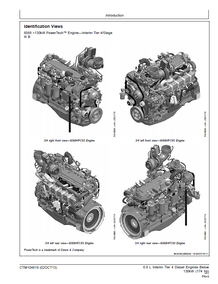 John Deere 6.8L OEM Diesel Engine CTM104619 Repair & Technical Manual