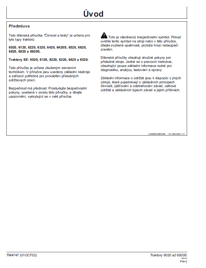 John Deere 6020 to 6920S and SE Tractor Technical Manual TM4747