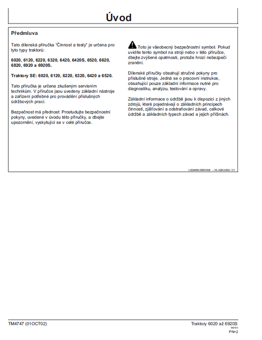 John Deere 6020 to 6920S and SE Tractor Technical Manual TM4747