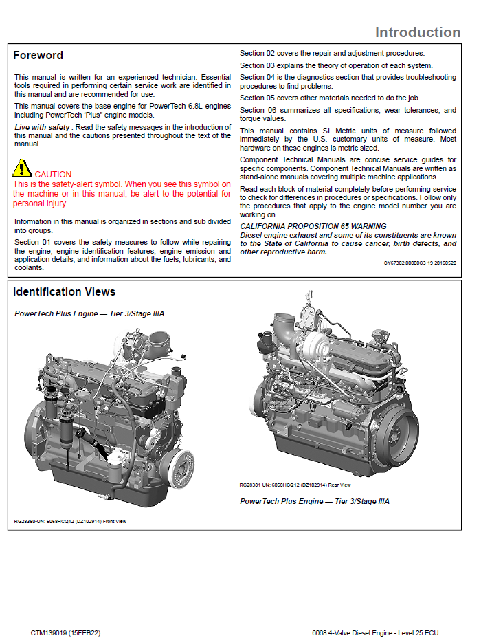John Deere 6068 Engine ECU Component Manual CTM139019 (Level 25 Diagnostics)