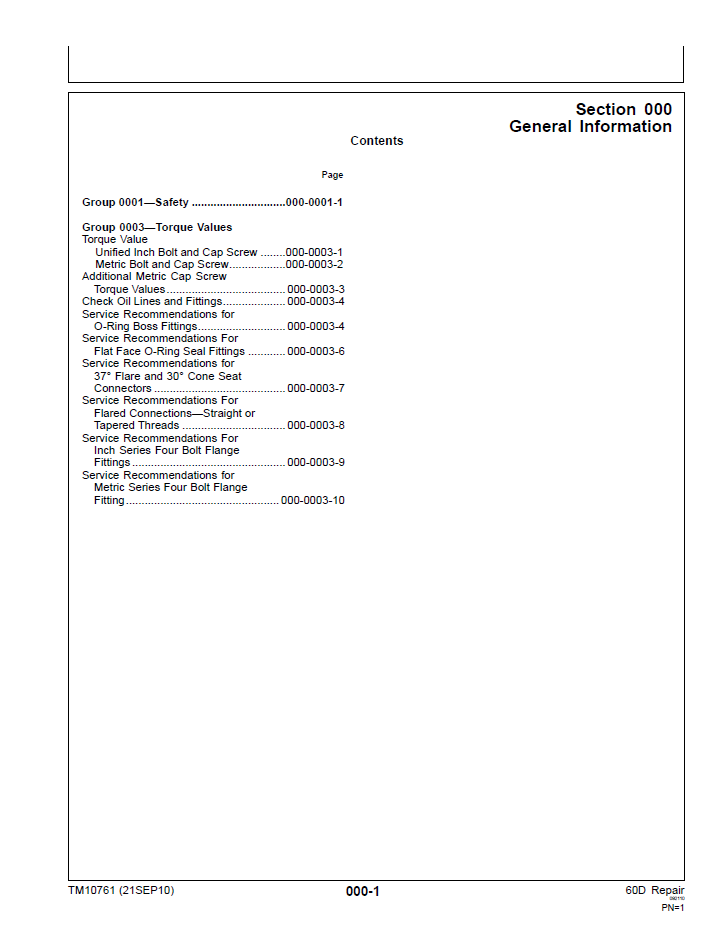 John Deere 60D Excavator Repair, Maintenance & Diagnostic Manual TM10761
