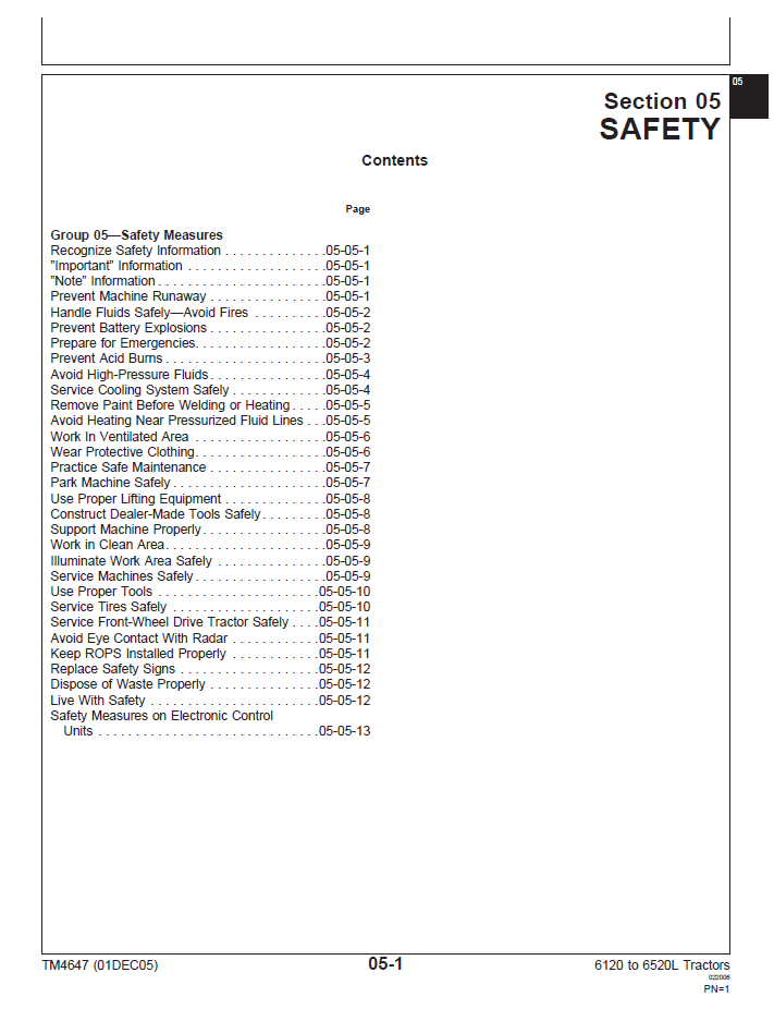 John Deere 6120-6520L Tractor Service and Repair Manual TM4647