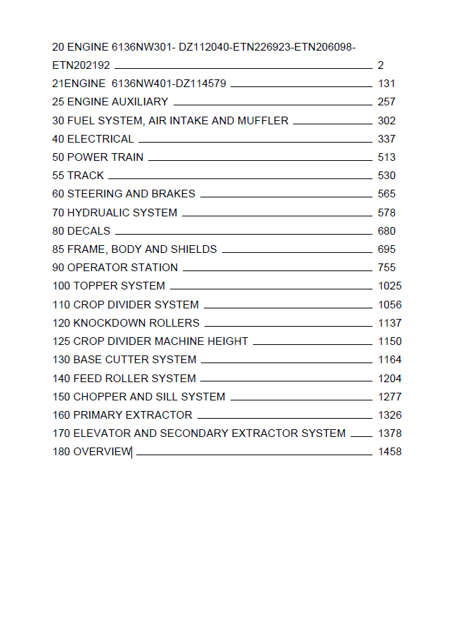 John Deere 6136NW301 Harvester PC13659 Parts Catalogue Manual