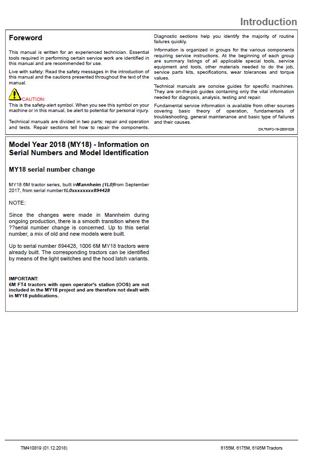 John Deere 6155M 6175M 6195M M Series Tractor Service Manual PDF
