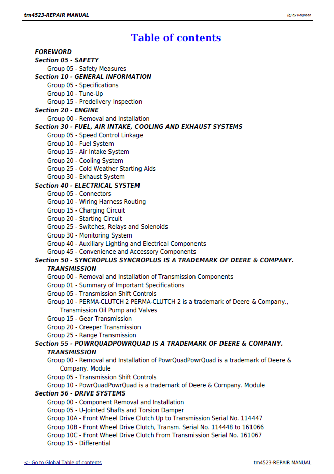 John Deere 6200 6200L 6300 6300L 6400 6400L 6500 Tractor Service Manual
