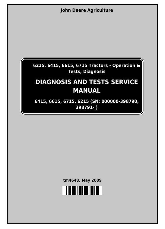 John Deere 6215 6415 6615 6715 Tractor Diagnosis and Tests Service Manual TM4648