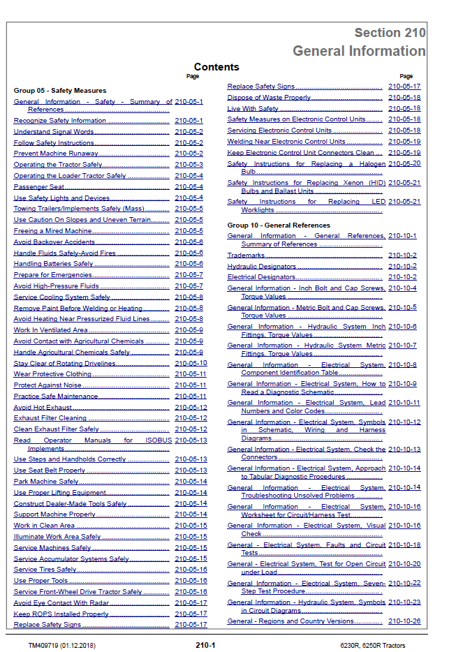 John Deere 6230R 6250R MY17+ Diagnostic Repair Manual PDF TM409719