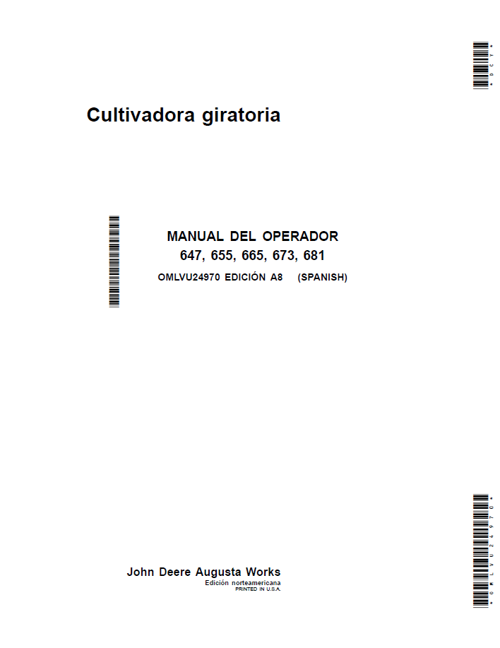 John Deere 647 655 665 673 681 Rotary Cultivator Operator Manual PDF OMLVU24970