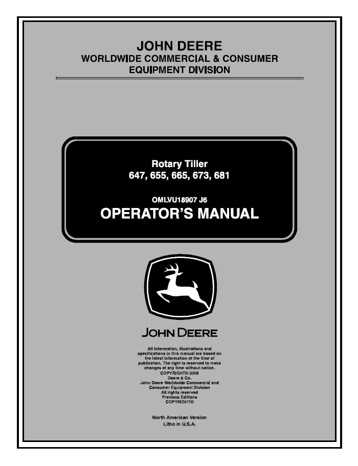 John Deere 647 655 665 673 681 Rotary Tiller Operator Manual PDF OMLVU18907