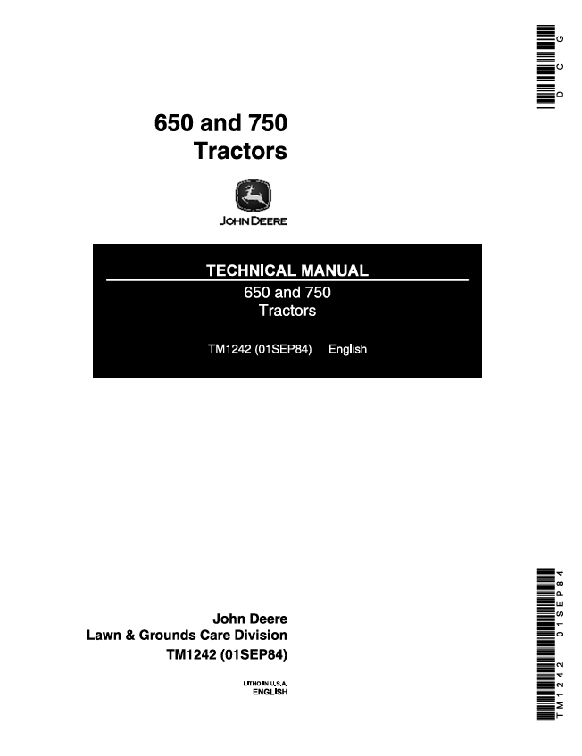 John Deere 650 & 750 Tractor Technical Manual TM1242 – Repair & Service Guide