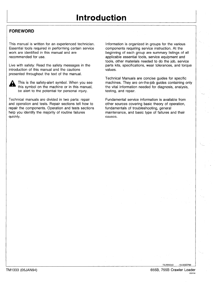 John Deere 655B 755B Crawler Dozer Operation Test Manual TM1333