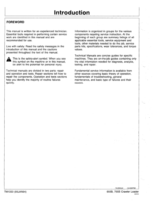 John Deere 655B 755B Crawler Dozer Operation Test Manual TM1333