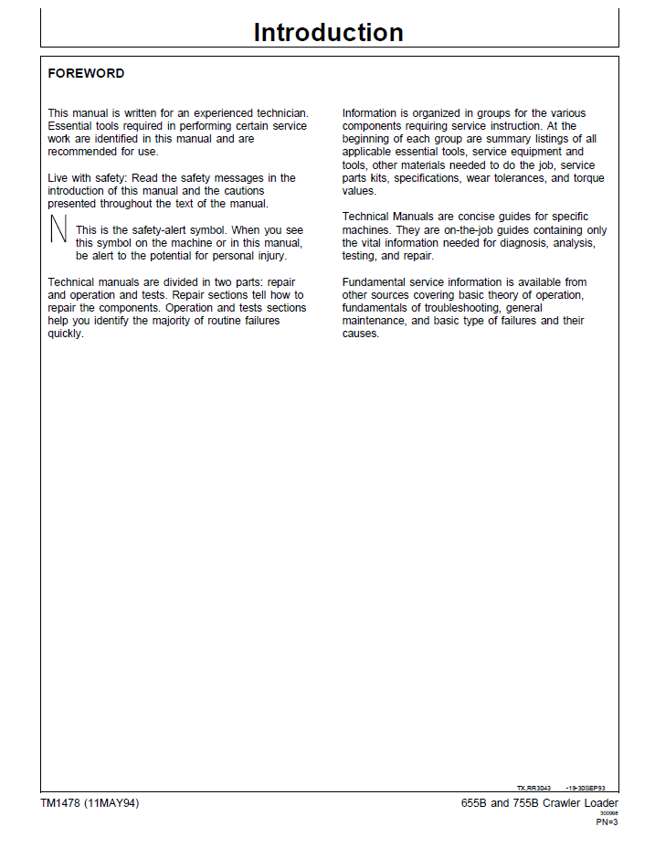 John Deere 655B 755B Crawler Loader Service Manual TM1478