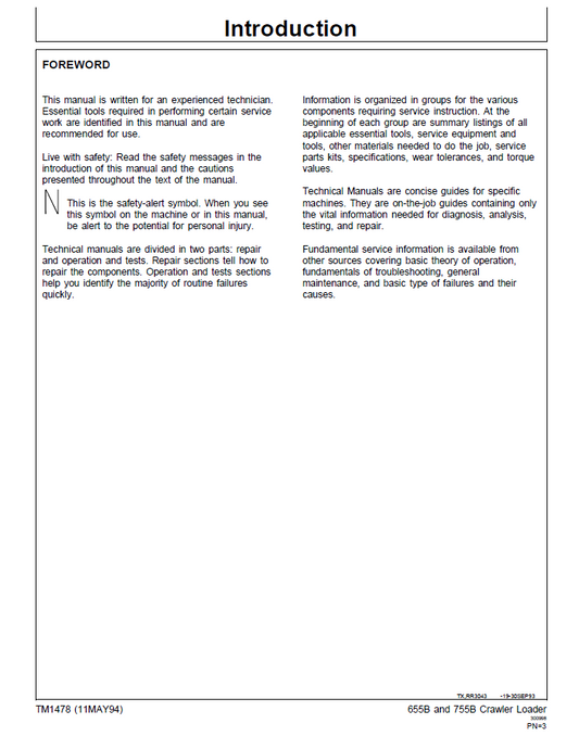 John Deere 655B 755B Crawler Loader Service Manual TM1478
