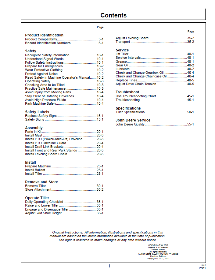 John Deere 647 655 665 673 681 Tiller User Manual Download PDF