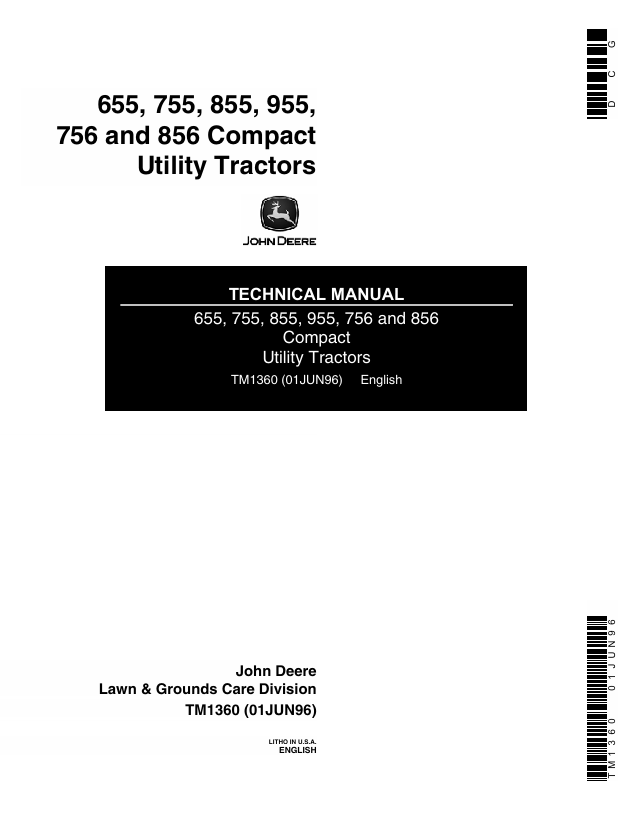 John Deere 655 755 855 955 756 856 Compact Utility Tractor Manual TM1360