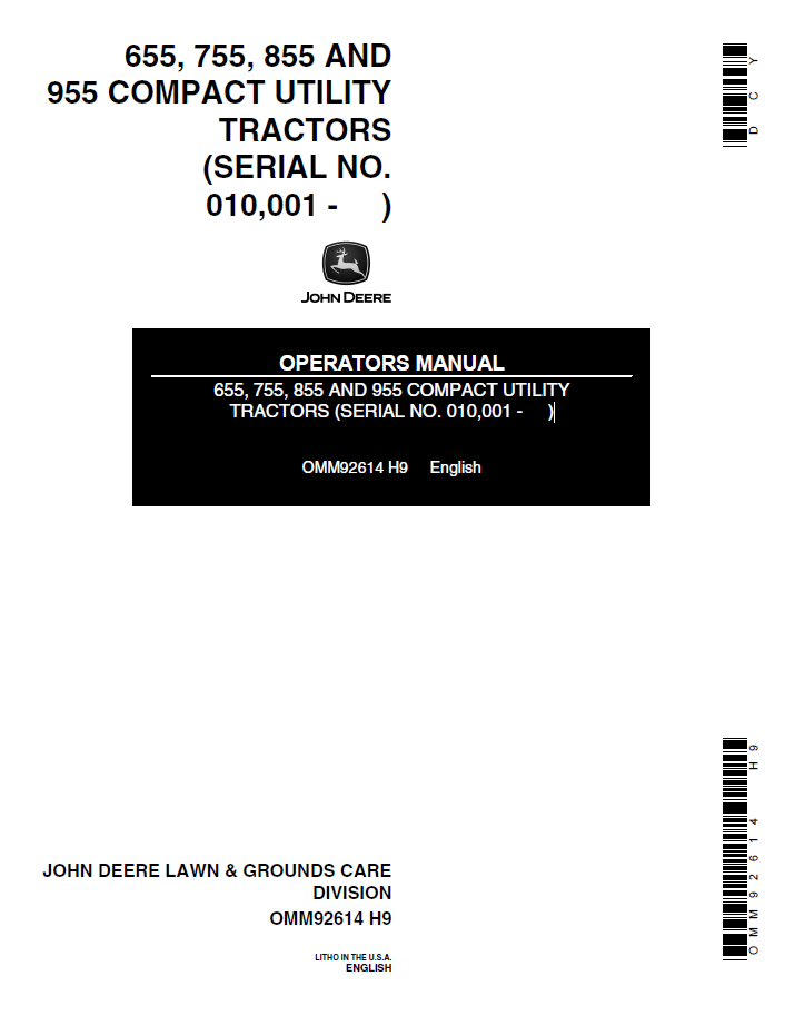 John Deere 655 755 855 955 Compact Utility Tractor Manual PDF OMM92614