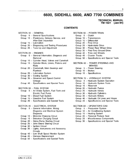 John Deere 6600 6600 Side Hill 7700 Combine Service Repair Manual PDF