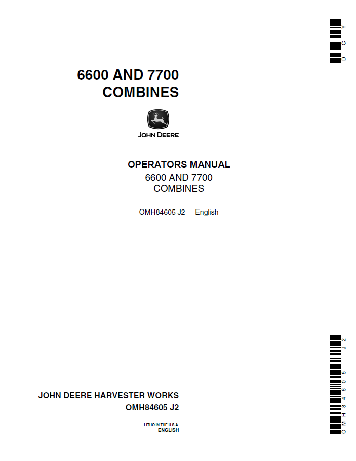 John Deere 6600 and 7700 Combine Operator Manual (OMH84605)