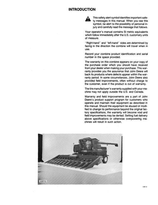 John Deere 6620 7720 8820 Combine Operation & Maintenance Manual PDF