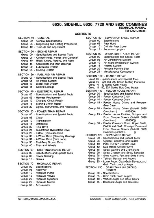 John Deere 6620 7720 8820 Combine Service & Repair Manual PDF