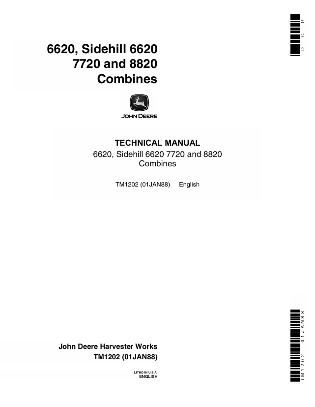 John Deere 6620, Sidehill 6620, 7720 & 8820 Combine Technical Manual TM1202