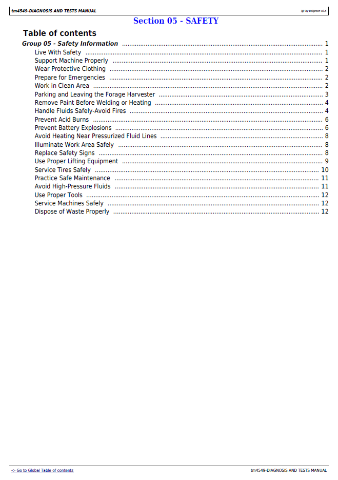 John Deere 6650-6950 Forage Harvester TM4549 Diagnostic Service Manual