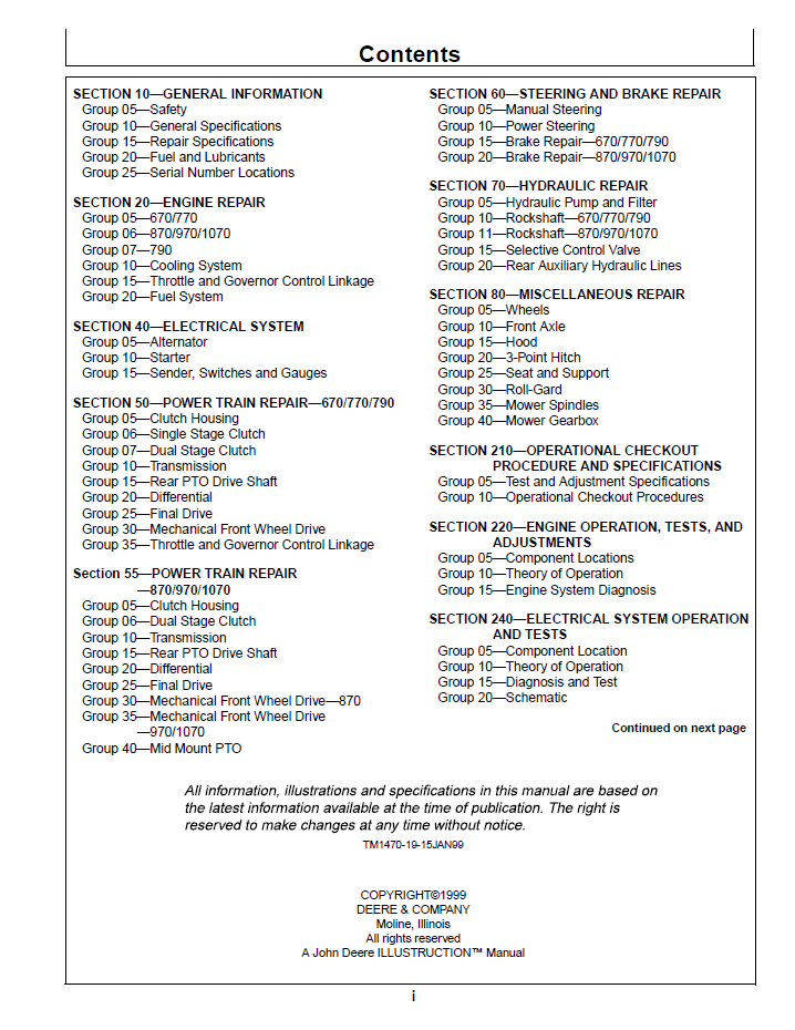 John Deere 670 770 790 870 970 1070 Workshop Technical Manual