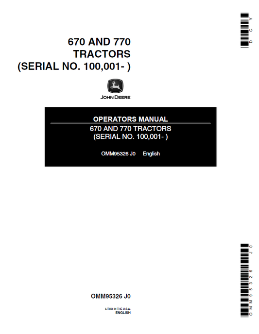 John Deere 670 & 770 Tractor Operator Manual OMM95326 PDF