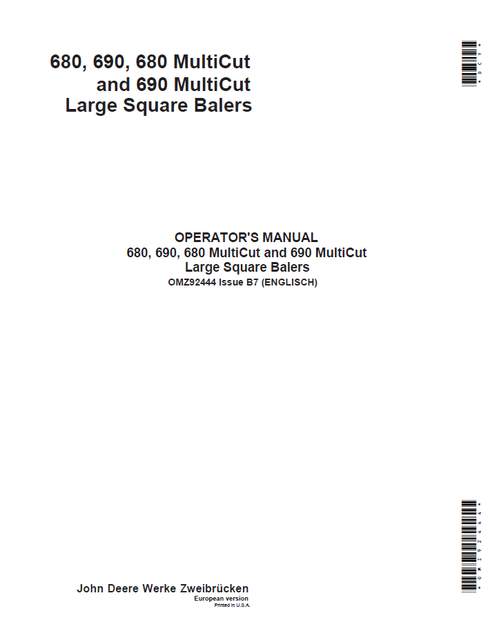 John Deere 680 & 690 MultiCut Large Square Baler Operator Manual OMZ92444