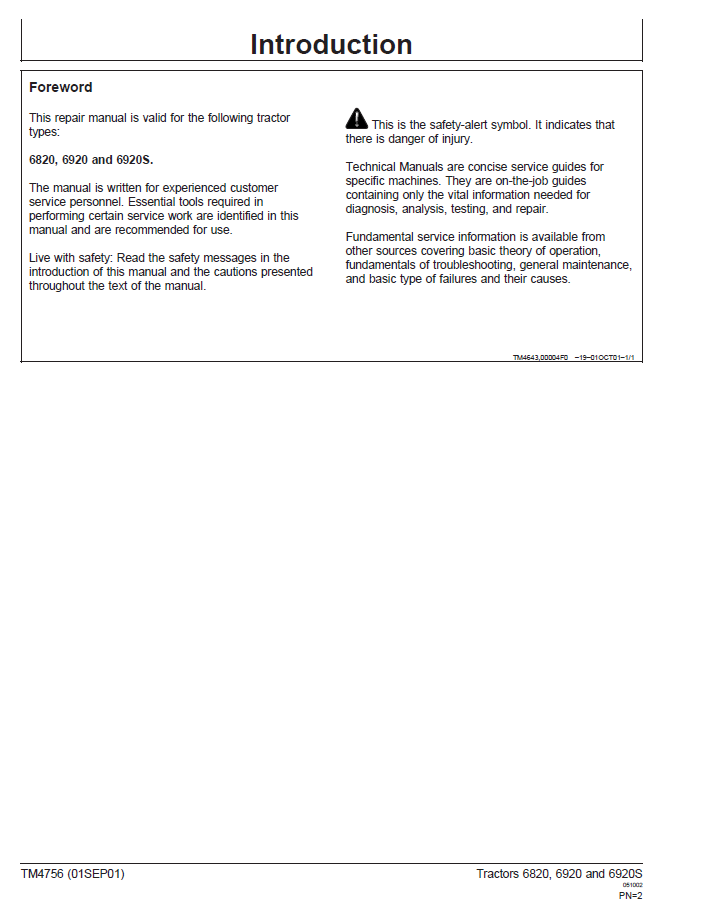 John Deere 6820 6920 6920S Tractor Service & Repair Manual PDF