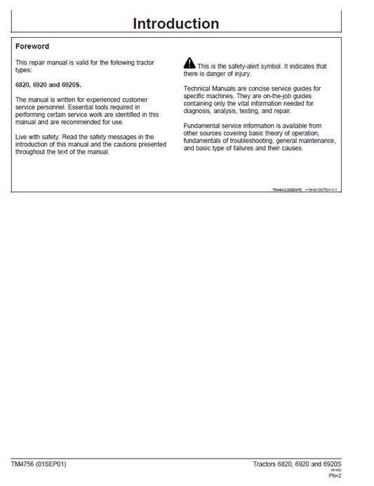 John Deere 6820 6920 6920S Tractor Service & Repair Manual PDF