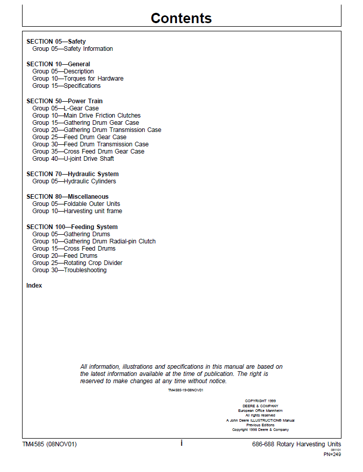 John Deere 686 and 688 Rotary Harvester Operation Technical Manual TM4585