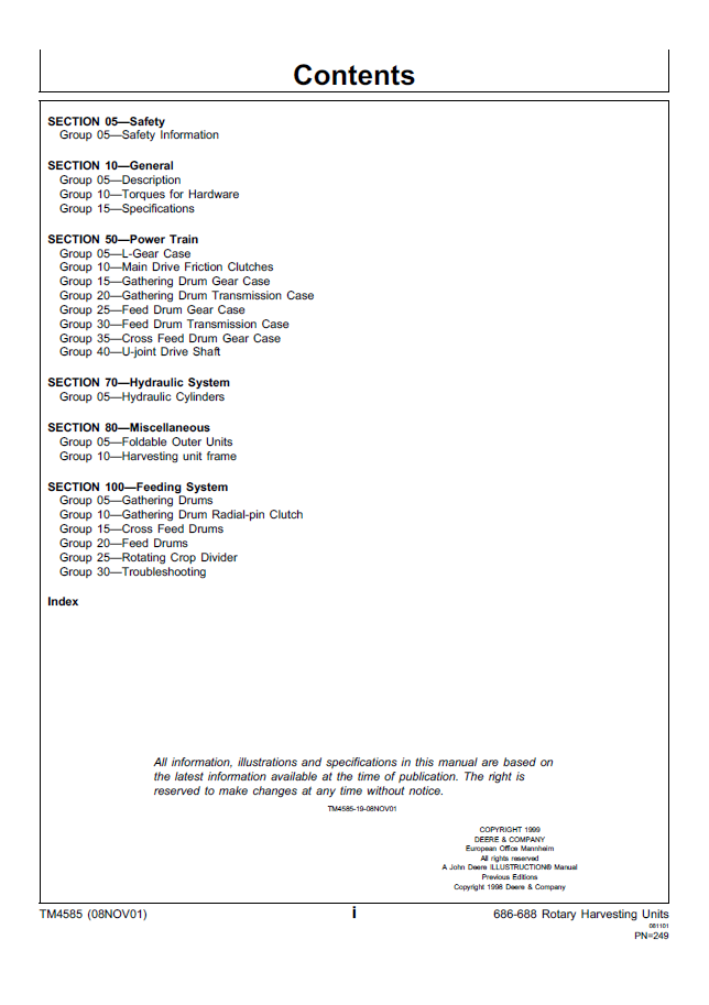 John Deere 686 and 688 Rotary Harvesting Unit Service Guide