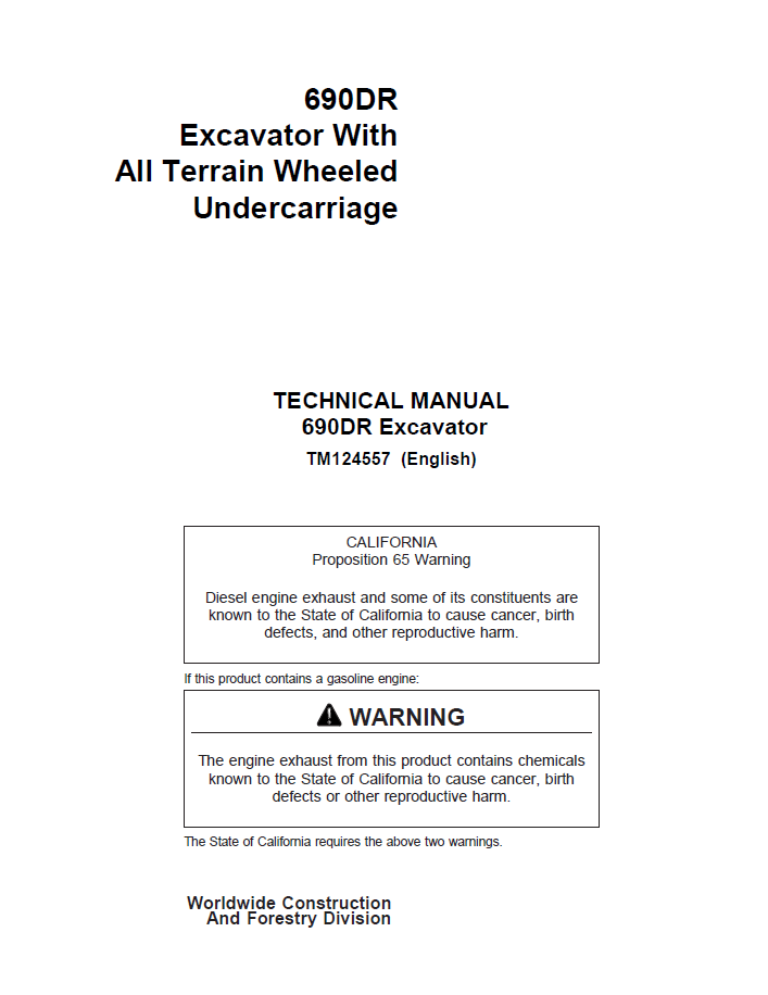 John Deere 690DR Excavator TM124557 Technical Repair Manual