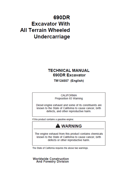 John Deere 690DR Excavator TM124557 Technical Repair Manual