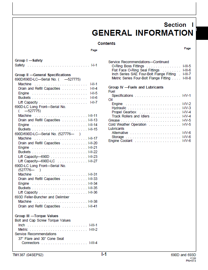 John Deere 690D Excavator and 693D Forestry Equipment Workshop Manual