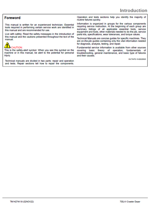 John Deere 700J-II Crawler Bulldozer Technical Service Manual