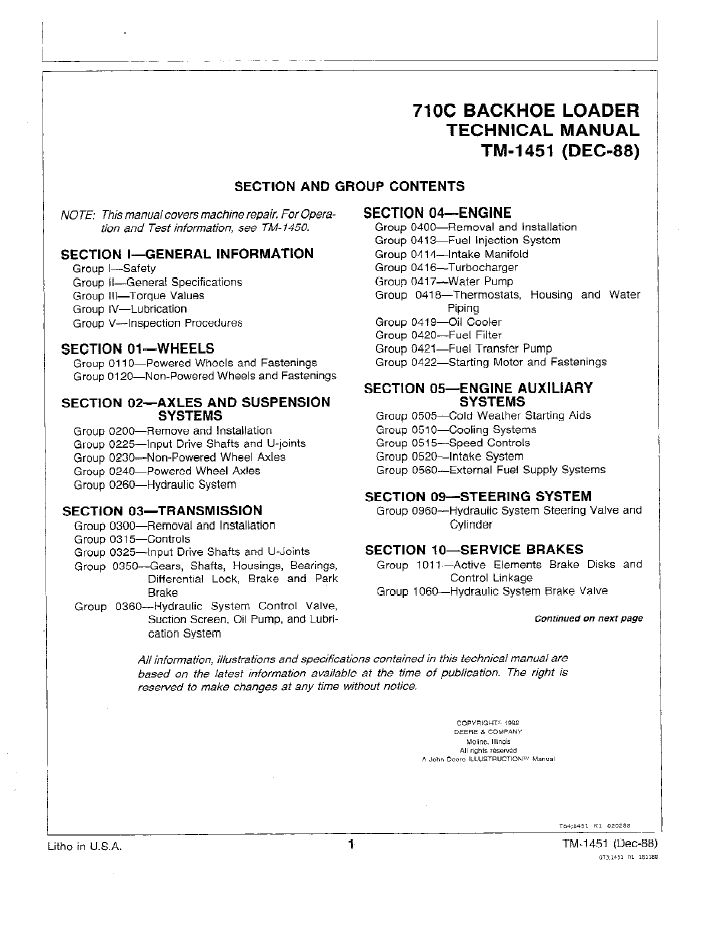 John Deere 710C Repair Technical Manual | TM1451