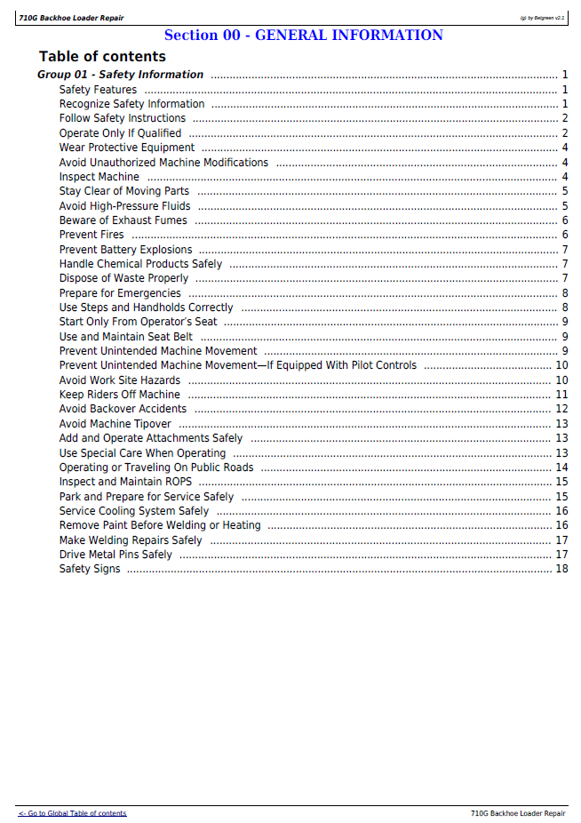 John Deere 710G Backhoe Loader Maintenance Manual TM2061