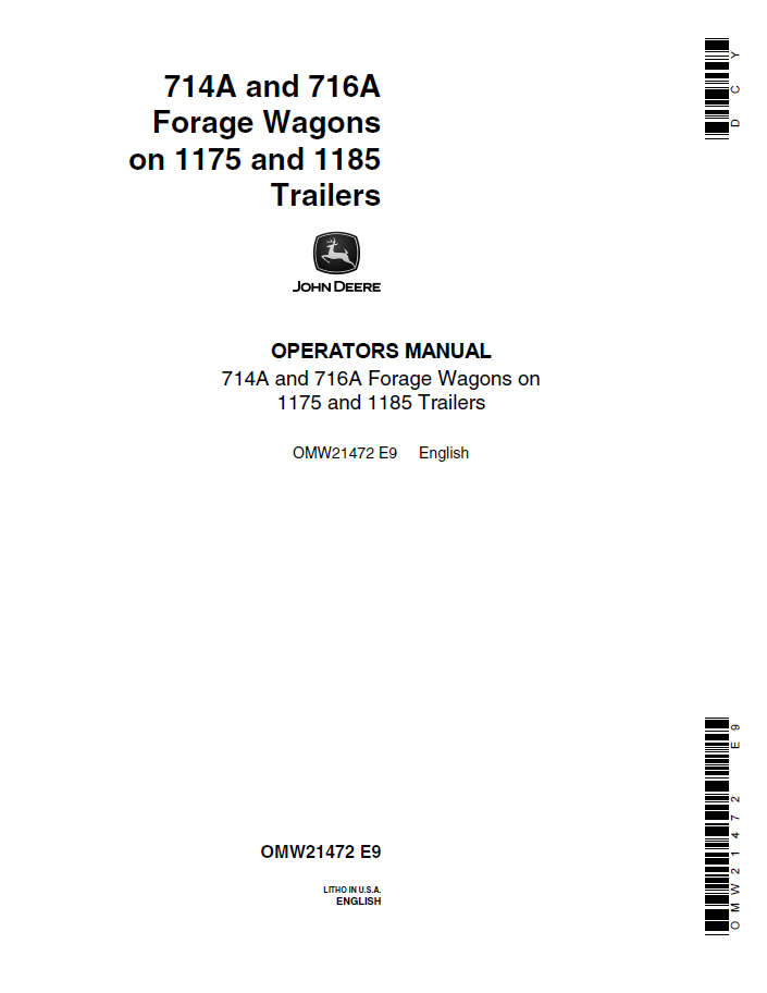 John Deere 714A & 716A Forage Wagon Trailer Manual (OMW21472)