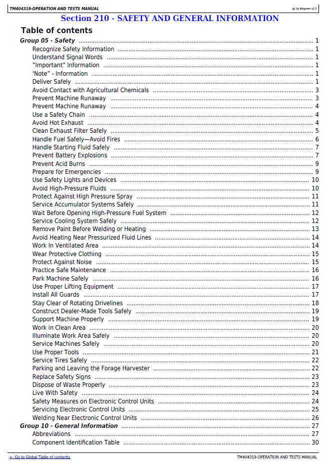 John Deere 7180–7980 Forage Harvester Manual | Complete Operation & Testing Guide