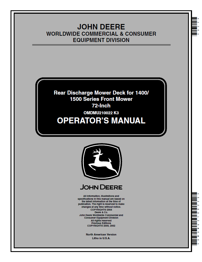 John Deere 72-Inch Rear Discharge Mower Deck Operator Manual OMDMU210022 PDF
