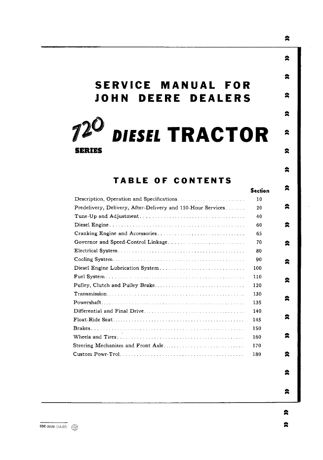 John Deere 720 Diesel Tractor Technical Service Manual SM2020