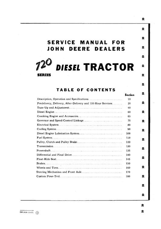 John Deere 720 Diesel Tractor Technical Service Manual SM2020