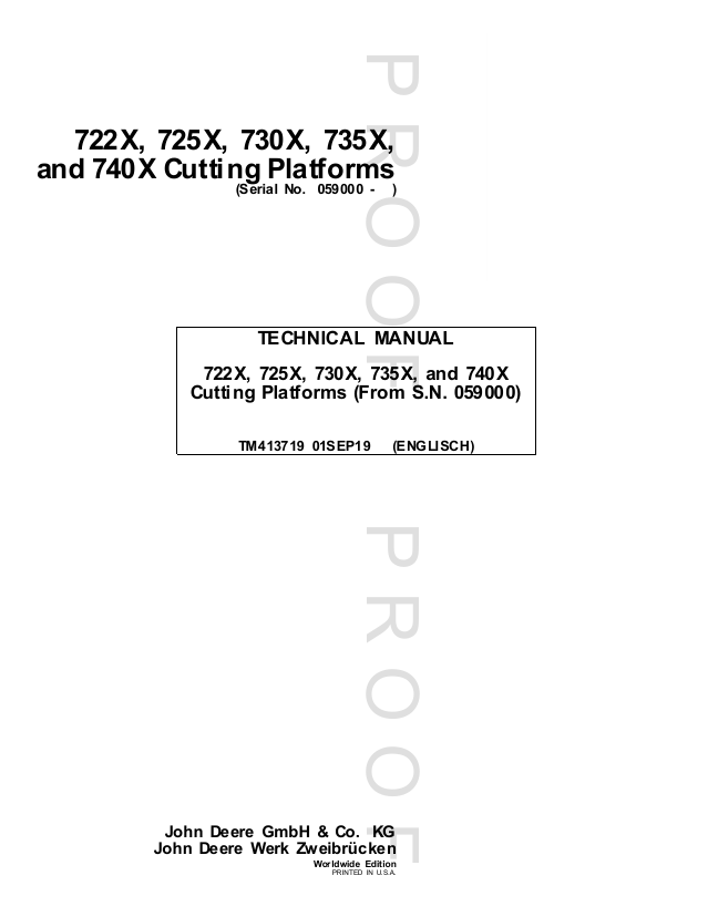 John Deere 722X, 725X, 730X, 735X, 740X Cutting Platform Manual TM413719