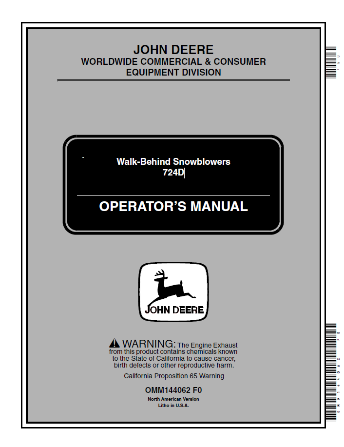 John Deere 724D Walk-Behind Snowblower Operator Manual OMM144062 PDF