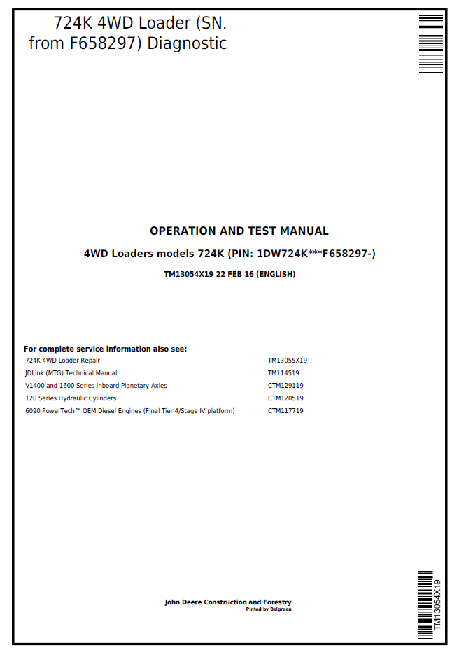 John Deere 724K 4WD Loader TM13054X19 Diagnostic Test Manual